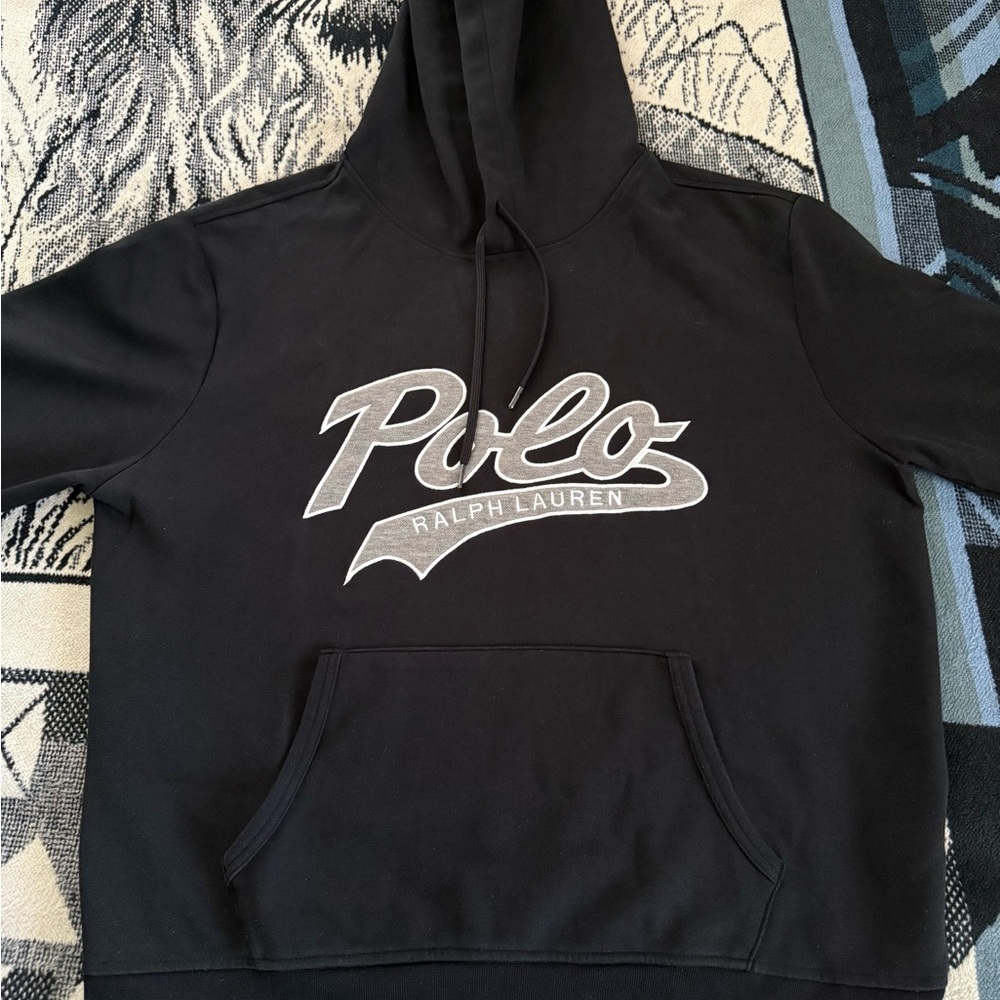 Polo Ralph Lauren Double Knit Cursive Script Logo Black/Dark Heather Grey Hoodie